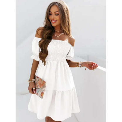 NewWave Fashion zomer effen kleuren jurk met schuine hals