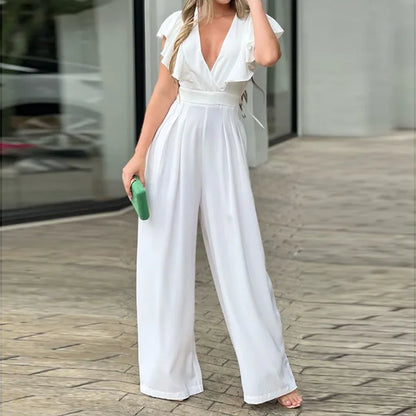 Zomerse Chic: V-hals Jumpsuit met Vlindermouwen voor Dames