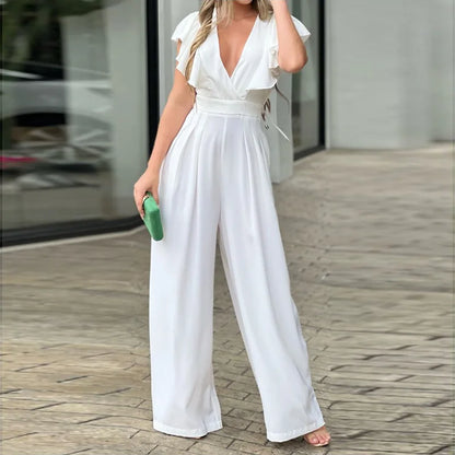 Zomerse Chic: V-hals Jumpsuit met Vlindermouwen voor Dames