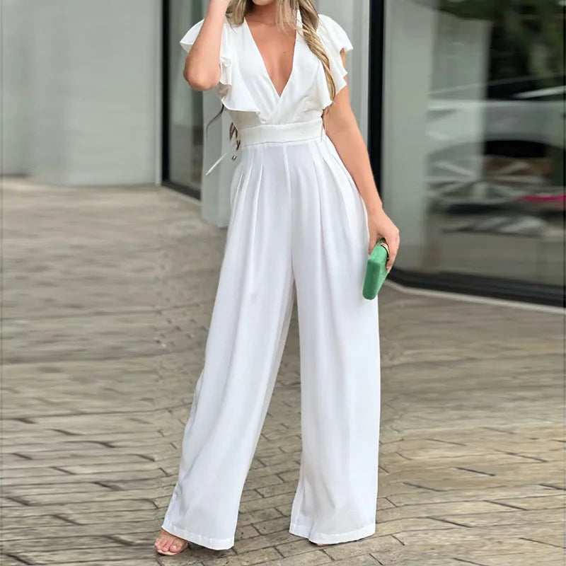 Zomerse Chic: V-hals Jumpsuit met Vlindermouwen voor Dames