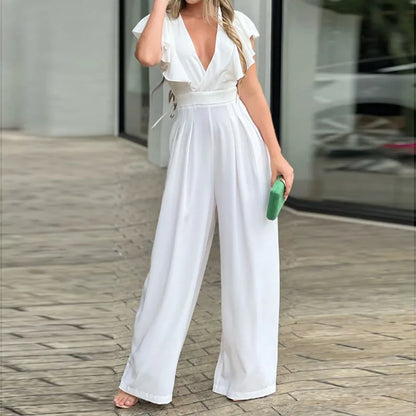 Zomerse Chic: V-hals Jumpsuit met Vlindermouwen voor Dames