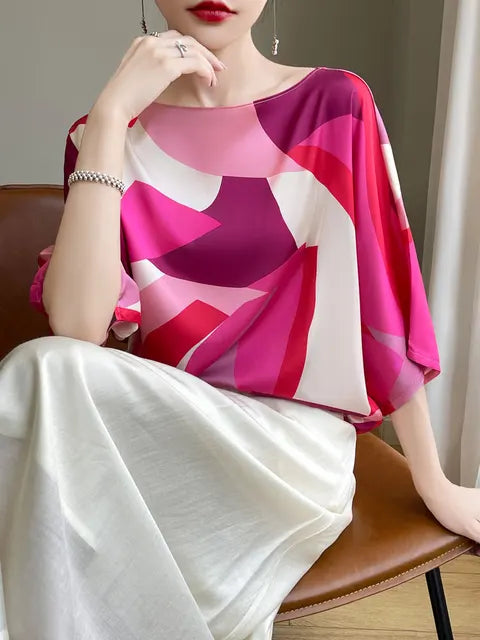 ZomerGlow Kunstzijde Satijnen T-Shirt Blouse
