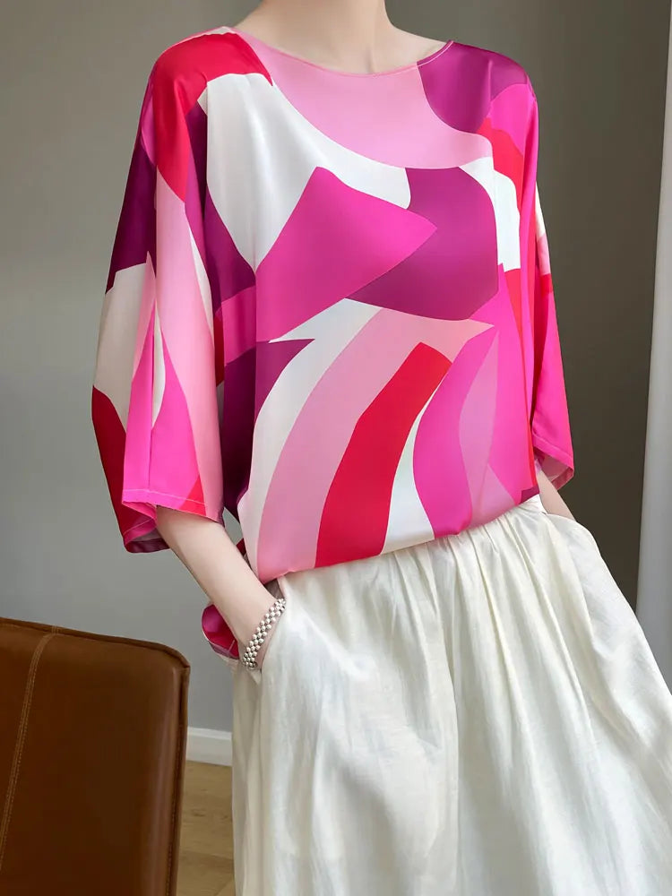ZomerGlow Kunstzijde Satijnen T-Shirt Blouse