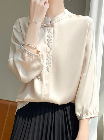 Glinsterende Topaz Zomerelegante Zijden Blouse