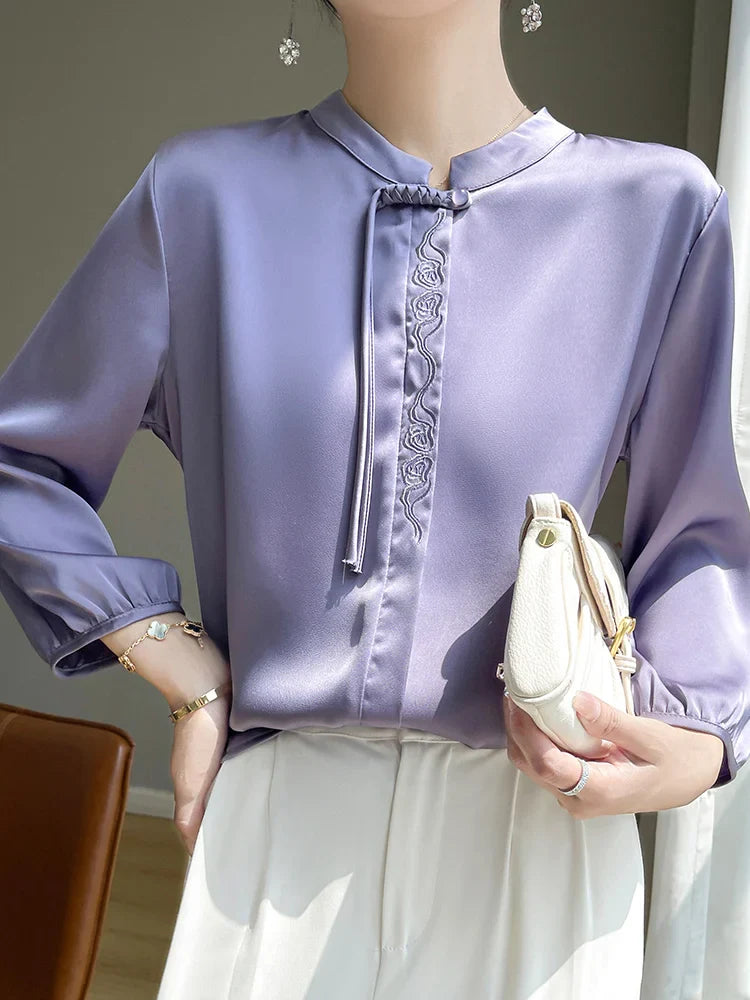 Glinsterende Topaz Zomerelegante Zijden Blouse