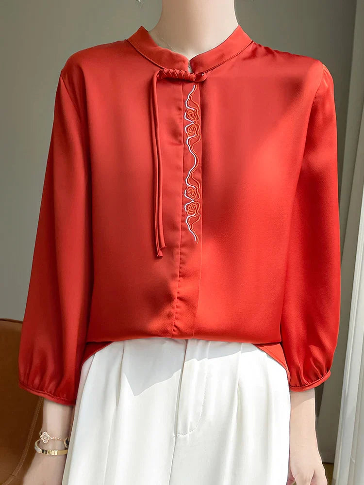 Glinsterende Topaz Zomerelegante Zijden Blouse