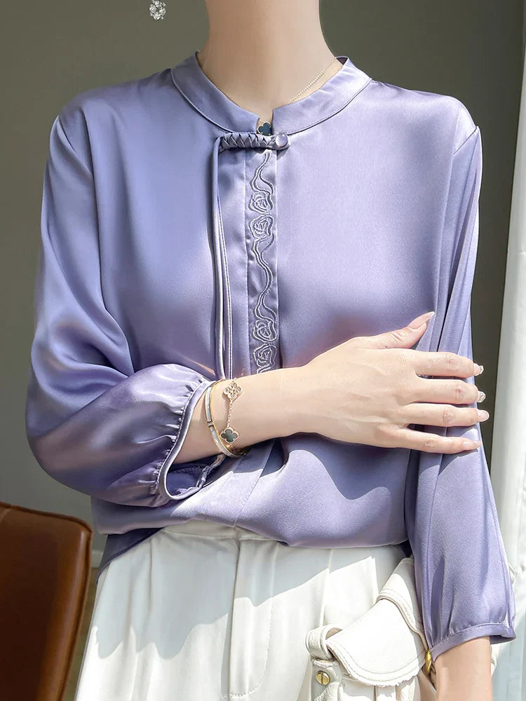 Glinsterende Topaz Zomerelegante Zijden Blouse