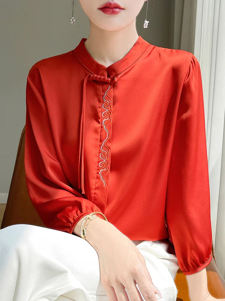 Glinsterende Topaz Zomerelegante Zijden Blouse