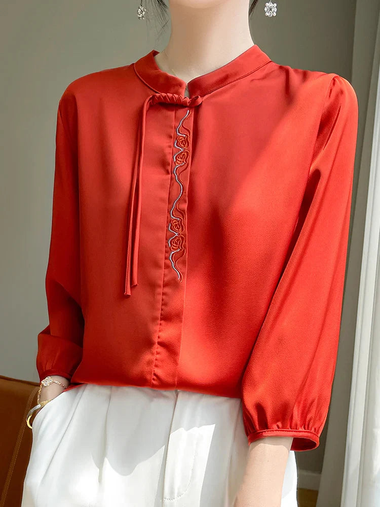 Glinsterende Topaz Zomerelegante Zijden Blouse
