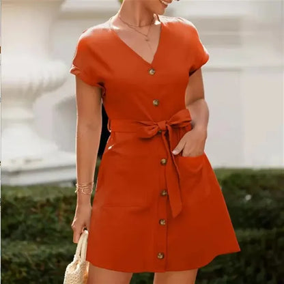 Zomerzon V-Hals Casual Jurk met Riem Taille