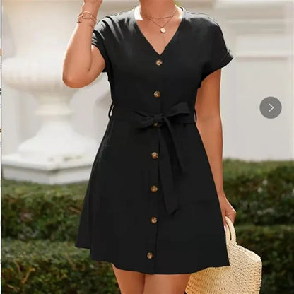 Zomerzon V-Hals Casual Jurk met Riem Taille