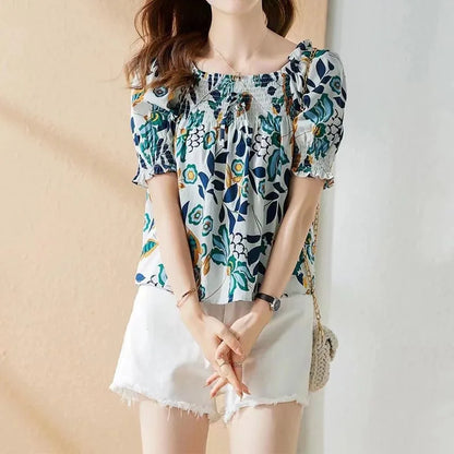 Zomerblouse met Vierkante Halslijn en Koreaanse Pofmouwen