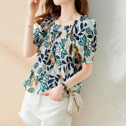 Zomerblouse met Vierkante Halslijn en Koreaanse Pofmouwen