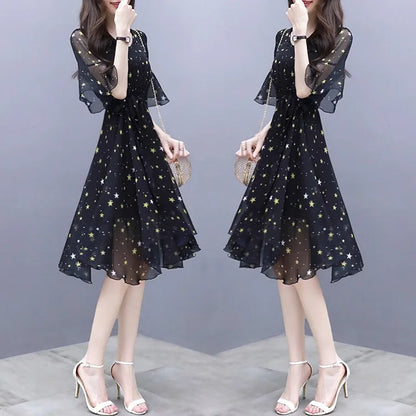 Zomerse Sterren Print Jurk met Flare Mouwen