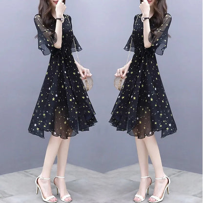 Zomerse Sterren Print Jurk met Flare Mouwen