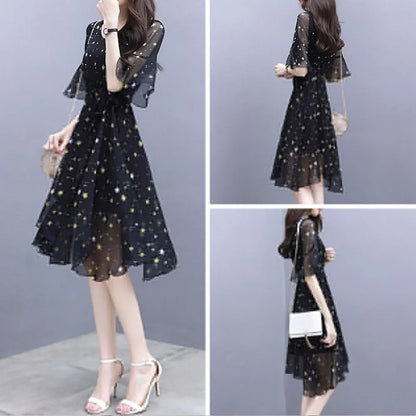 Zomerse Sterren Print Jurk met Flare Mouwen