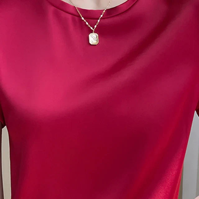 Glanz Zijden Satijnen T-Shirt voor Vrouwen