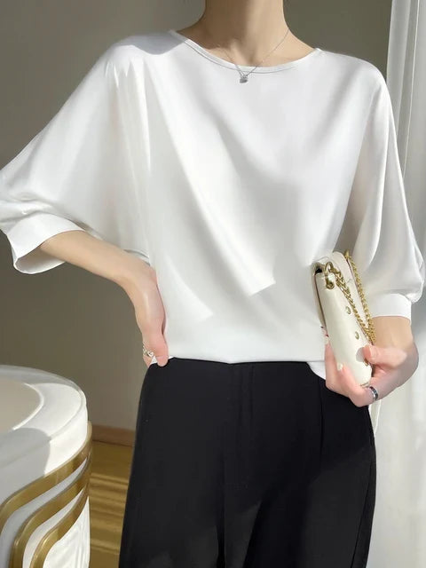 Glanz Zijden Satijnen T-Shirt voor Vrouwen