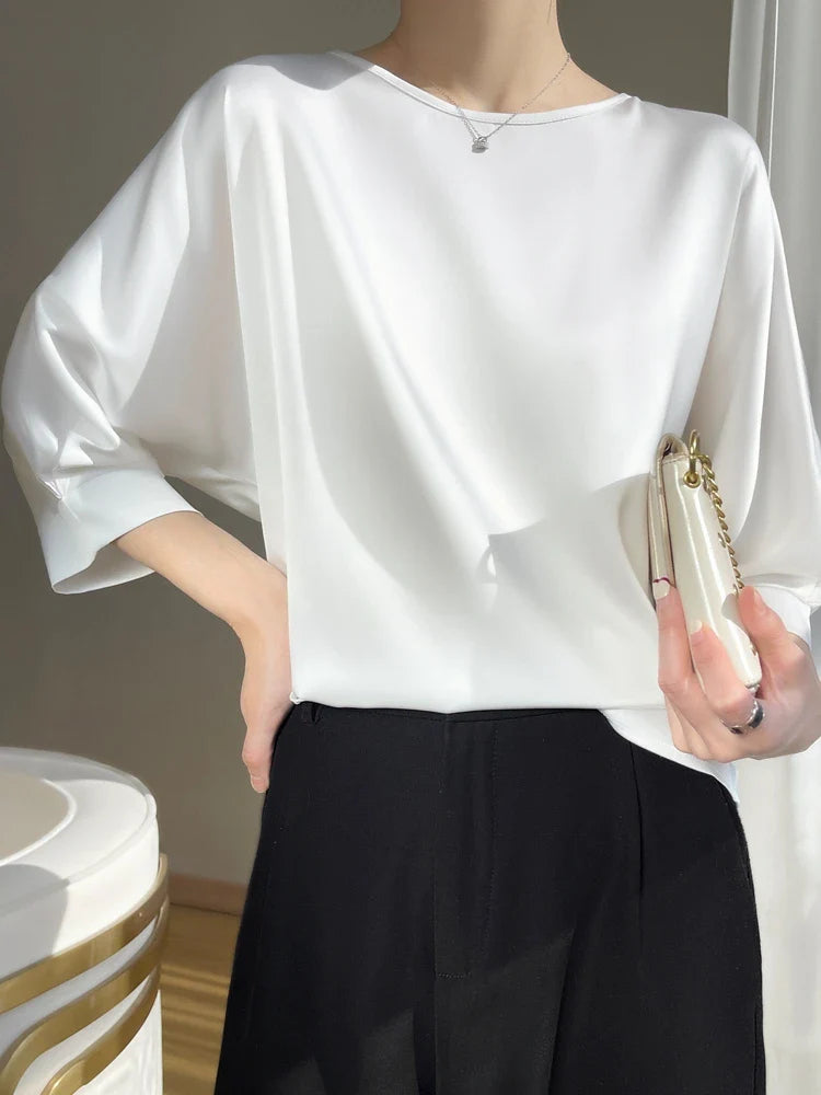 Glanz Zijden Satijnen T-Shirt voor Vrouwen
