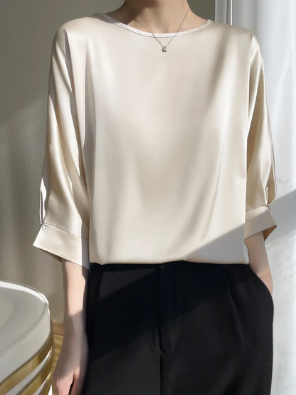 Glanz Zijden Satijnen T-Shirt voor Vrouwen