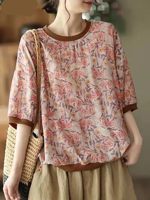 Vintage Zomerse Bloemenprint Blouse
