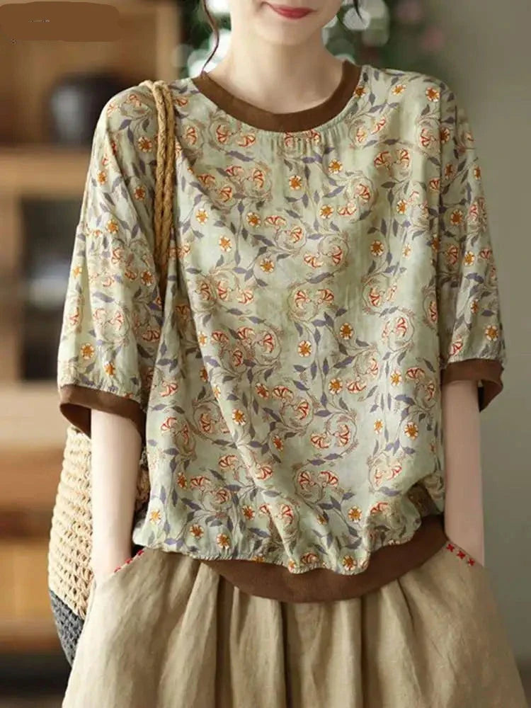 Vintage Zomerse Bloemenprint Blouse