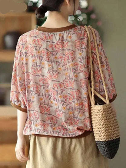Vintage Zomerse Bloemenprint Blouse
