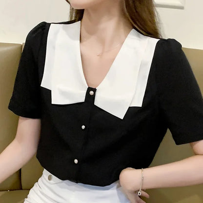Zomerse Zwarte Chiffon Blouse van DroomDames