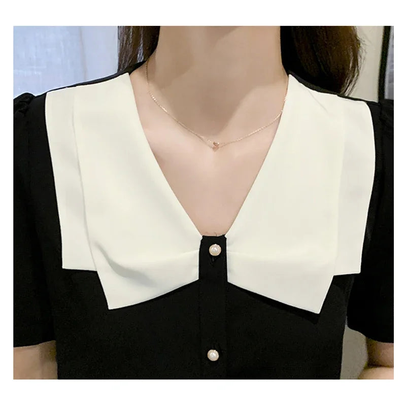 Zomerse Zwarte Chiffon Blouse van DroomDames