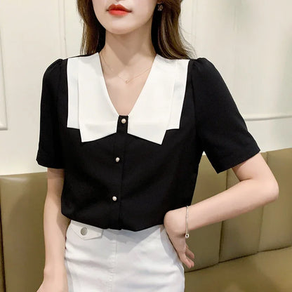 Zomerse Zwarte Chiffon Blouse van DroomDames