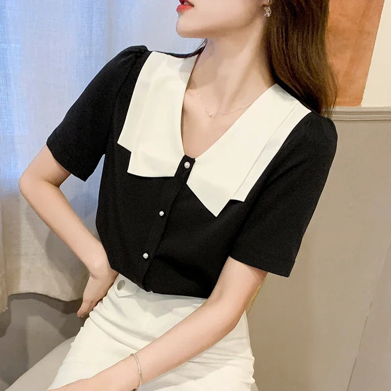 Zomerse Zwarte Chiffon Blouse van DroomDames