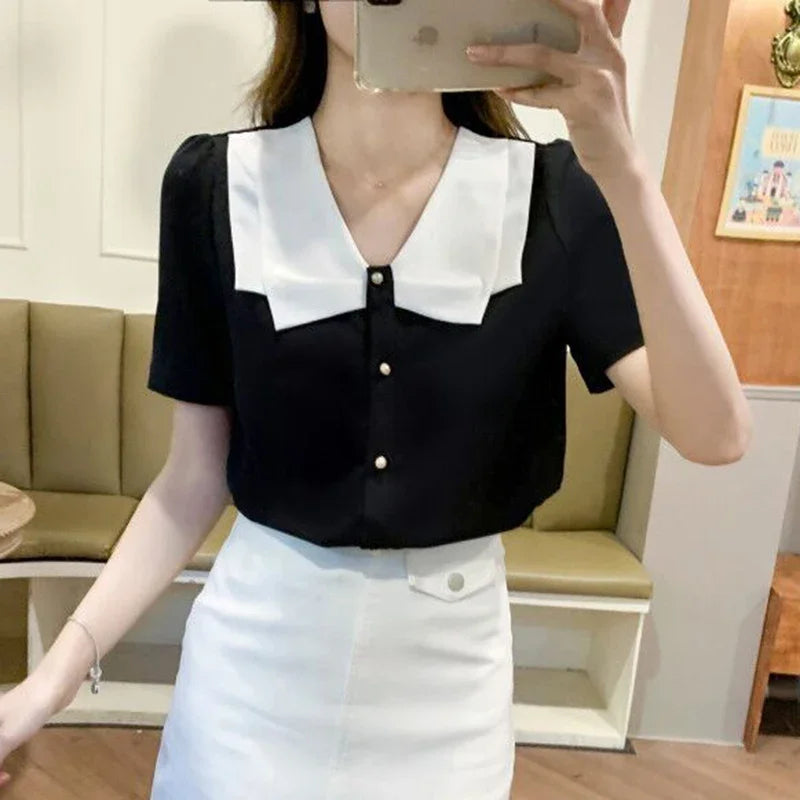 Zomerse Zwarte Chiffon Blouse van DroomDames