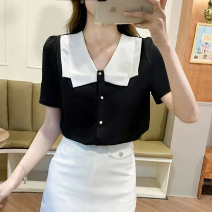 Zomerse Zwarte Chiffon Blouse van DroomDames