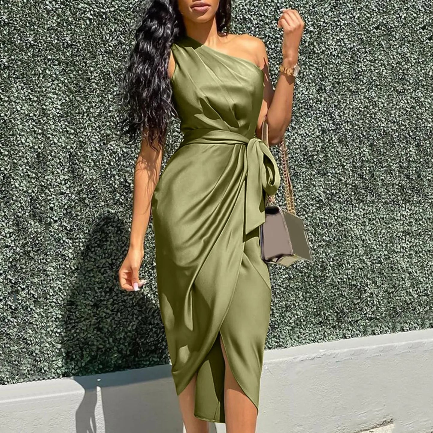 Groene Sexy Één Schouder Zomerjurk Plus Size Galajurk