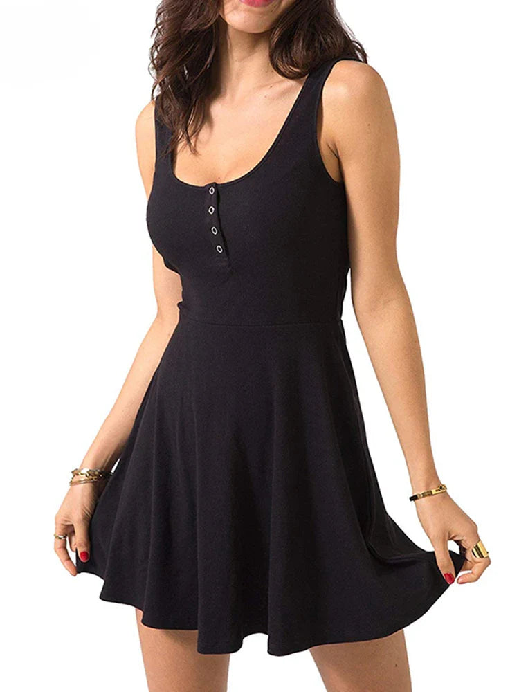 ZonnigeDames Hoge Taille Slim Fit Flare Skater Mini Tank Jurk