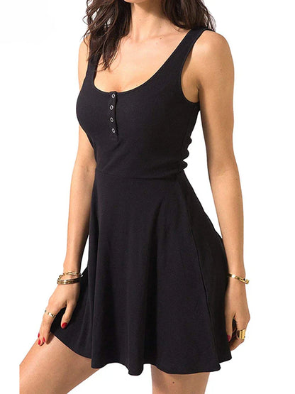 ZonnigeDames Hoge Taille Slim Fit Flare Skater Mini Tank Jurk