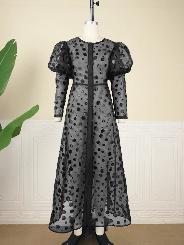 ModeMeester Zwarte A Line Organza Jurk met Lange Mouwen