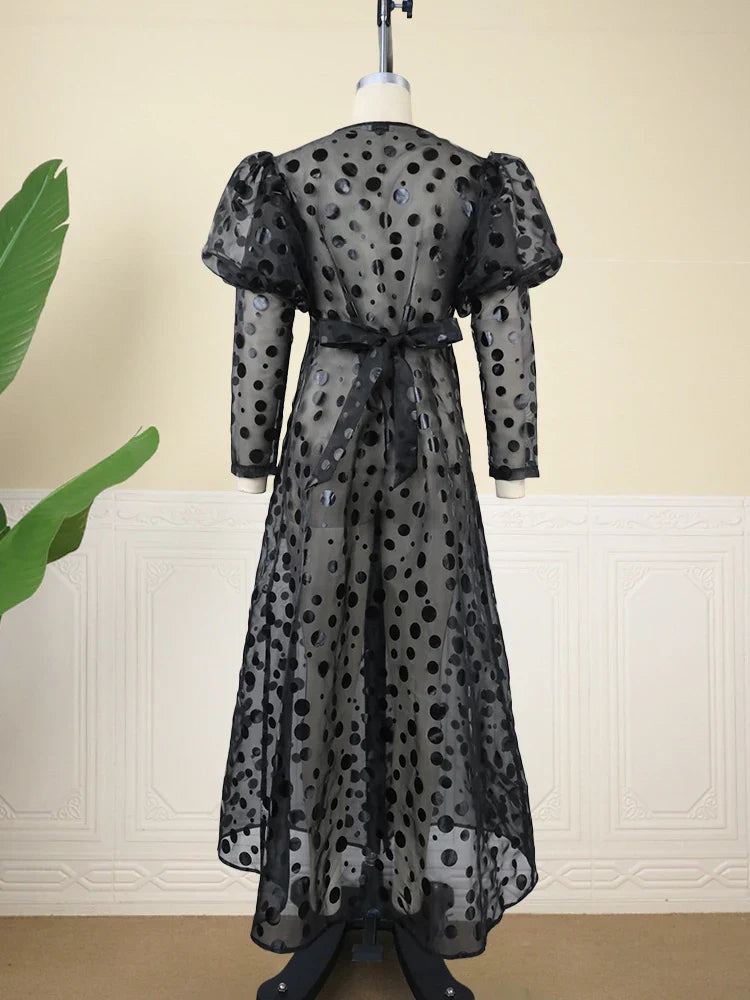 ModeMeester Zwarte A Line Organza Jurk met Lange Mouwen