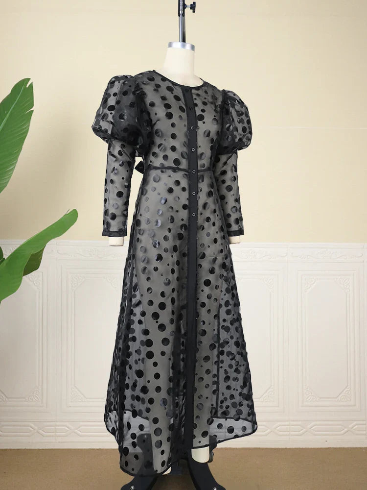 ModeMeester Zwarte A Line Organza Jurk met Lange Mouwen