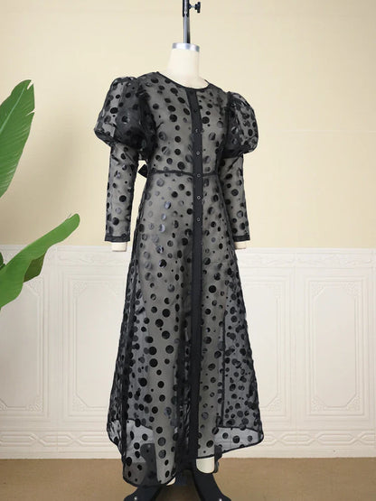 ModeMeester Zwarte A Line Organza Jurk met Lange Mouwen