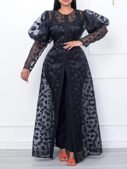 ModeMeester Zwarte A Line Organza Jurk met Lange Mouwen