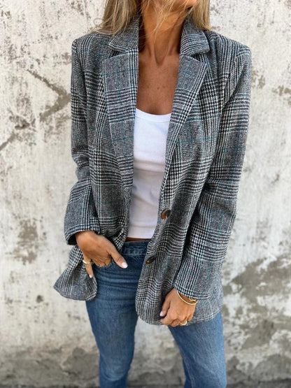 Dames Casual Blazer Ruitmotief Klassieke Pasvorm - Mode Vibes
