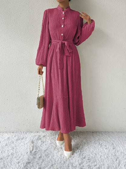 Vrouwelijke Jurk met Lange Mouwen en Taille Accent