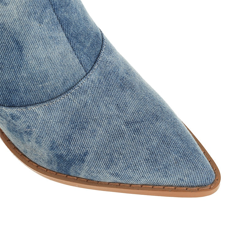 Blauwe Cowboylaarzen voor Vrouwen van Denim Leer
