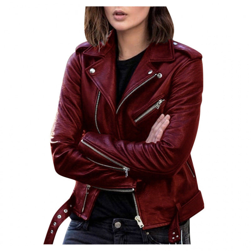 Dames Biker Jas van PU Leder Look Trendy en Stijlvol