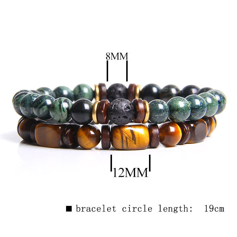 Turkoois Armband met Tijgeroog Edelsteen Zwart Lederen Band