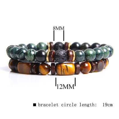 Turkoois Armband met Tijgeroog Edelsteen Zwart Lederen Band