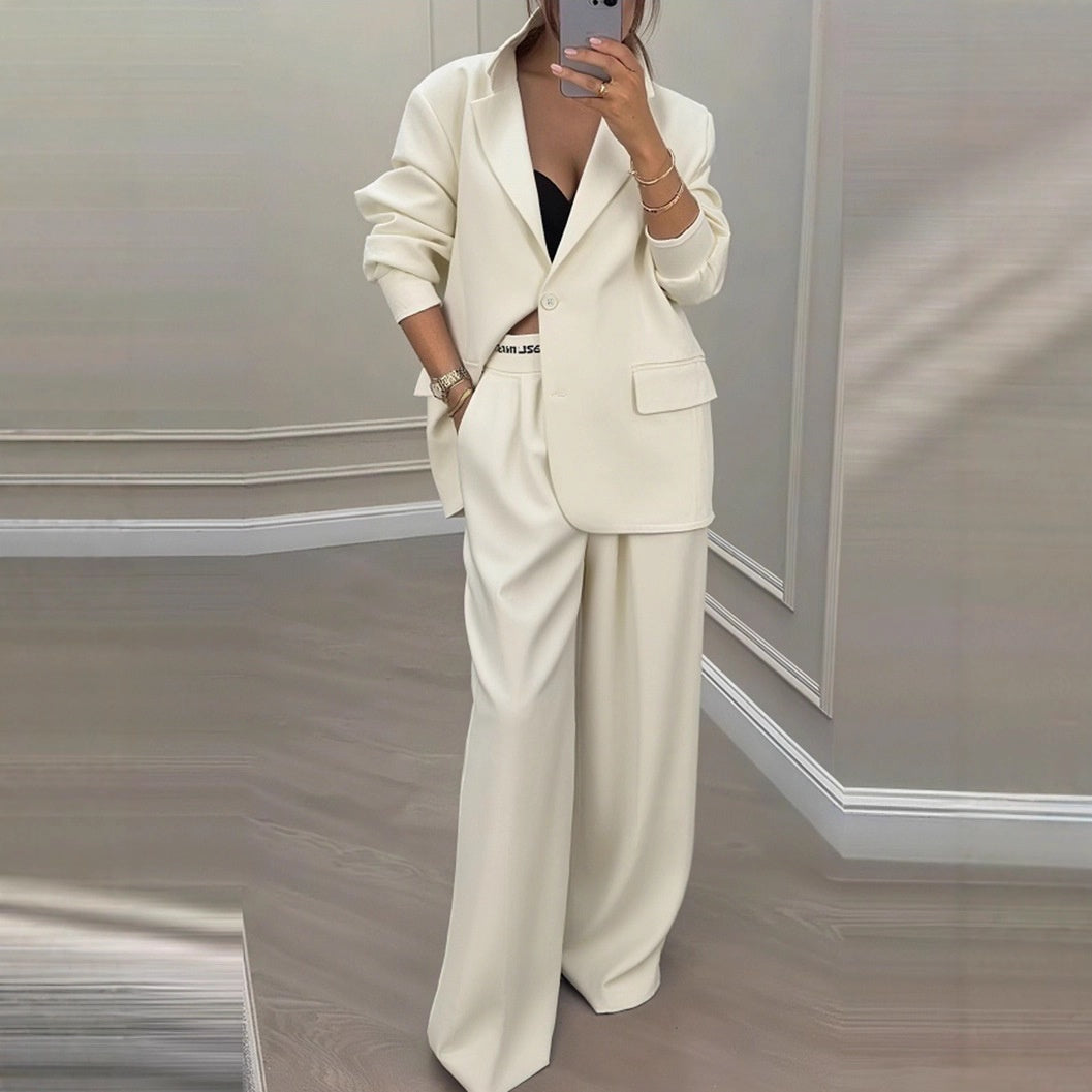Dames Blazer Set met Wijde Broek Trendy Elegante Kleding