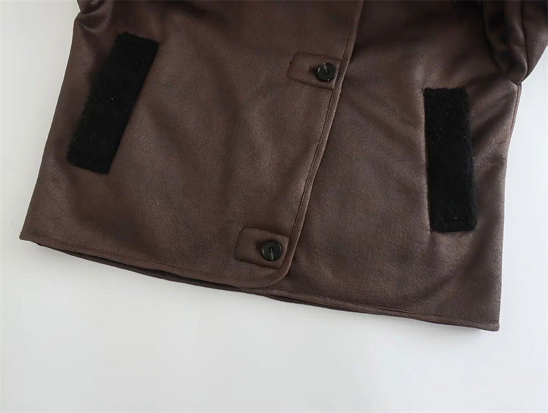 Dames Faux Leren Pilotenjas Oversized met Teddy Voering en Zakken