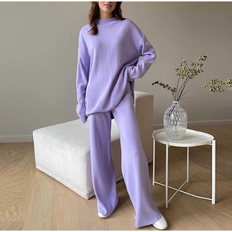 Dames Lounge Set Gebreid Coltrui en Wijde Broek